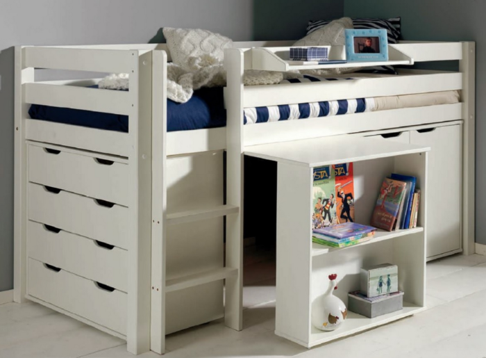 Halfhoofslaper met bureau, 4-ladenkast, 2-deurkast, boekenkast