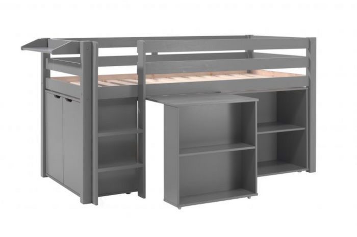Halfhoofslaper taupe met bureau, 4-ladenkast, 2-deurkast, boekenkast
